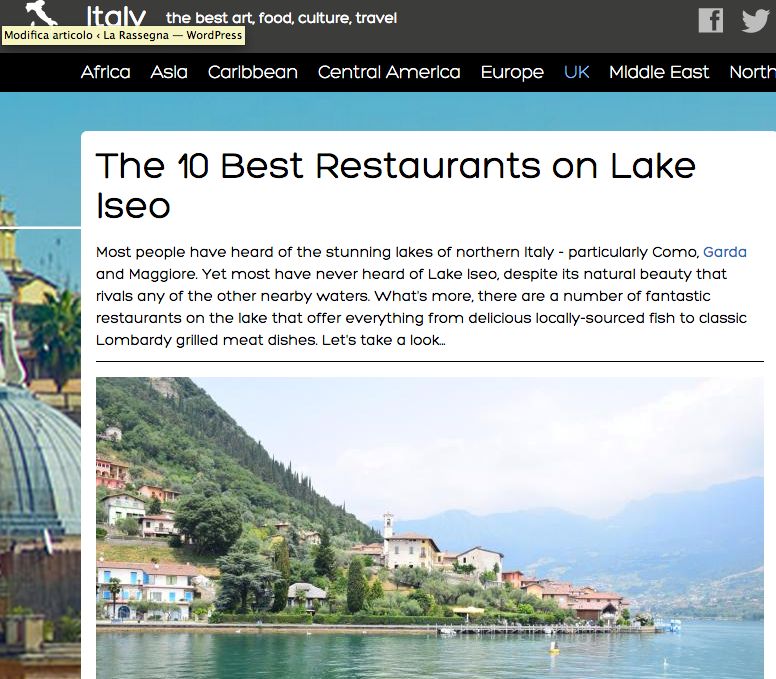 Lago d’Iseo, sito inglese stila la top ten dei ristoranti
