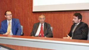 Un momento della presentazione della 39esima Fiera Campionaria di Bergamo. Da sinistra: Giorgio Lazzari, responsabile marketing Ascom Begamo; Luigi Trigona, segretario generale Promoberg; Mauro Baio, project manager della Campionaria 